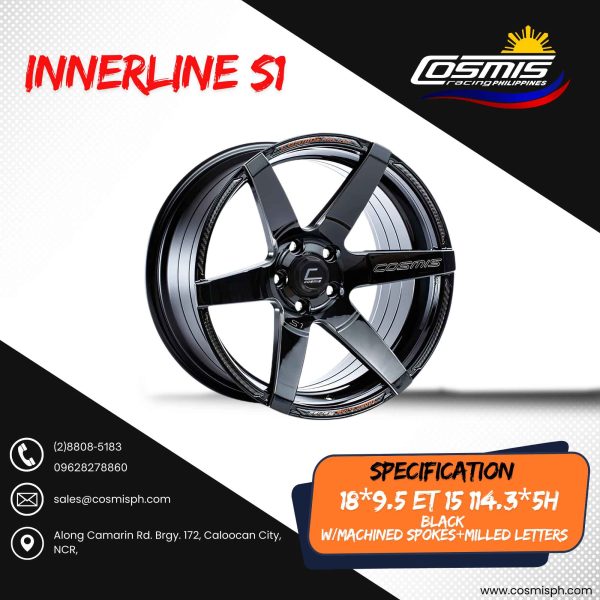 Cosmis Inner Line S1 COSMIS-INNERLINE S1 18*9.5 et15 5*114.3 (black w/machined spoke) 1pc ...