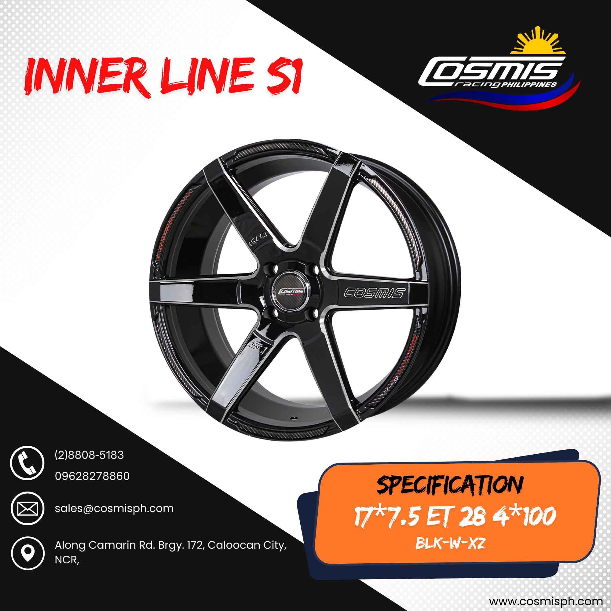 Cosmis Inner Line S1 COSMIS INNERLINE S1 17*7.5 et28 4*100 (BLK-W-XZ) 1pc – Cosmis Philippines